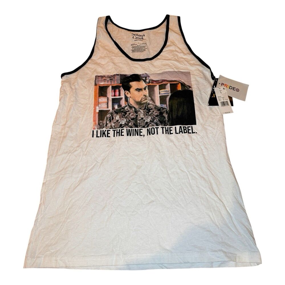 NWT Schitt's Creek David Rose Tank Top "I Like The Wine, Not The Label" Size L